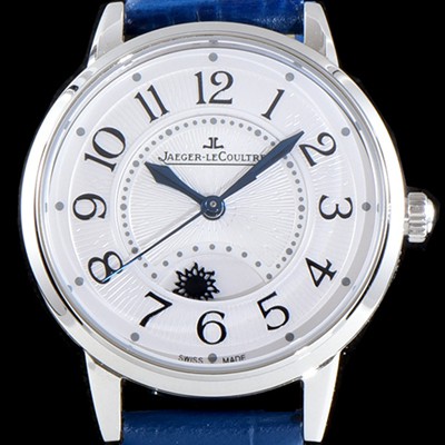 SA급 예거르꿀르뜨 남성용 랑데부 나잇&데이 3448410 미디엄 레이디 워치!! 문페이즈 화이트 기요셰 다이얼 오토매틱 무브먼트 JAG0450 xx