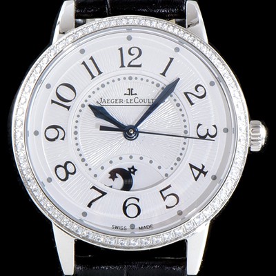 SA급 예거르꿀르뜨 남성용 랑데부 나잇&데이 3468421 미디엄 레이디 워치!! 최상급 다이아몬드 세팅 문페이즈 화이트 기요셰 다이얼 오토매틱 무브먼트 JAG0400 xx