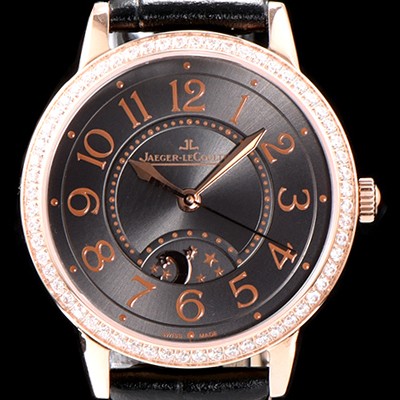 SA급 예거르꿀르뜨 남성용 랑데부 나잇&데이 3442150 레이디 워치 18K 로즈골드 최상급 다이아몬드 세팅 베젤 문페이즈 그레이 다이얼 오토매틱 무브먼트 JAG0423 xx