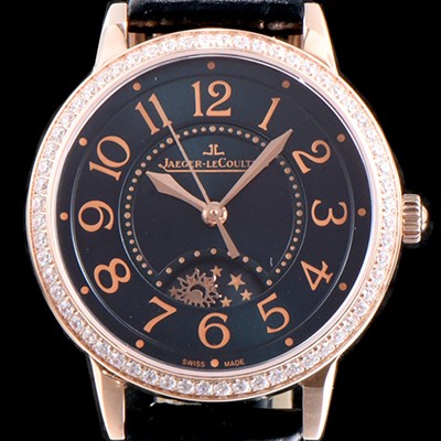 SA급 예거르꿀르뜨 남성용 랑데부 나잇&데이 3442450 레이디 워치 18K 로즈골드 최상급 다이아몬드 세팅 베젤 문페이즈 그린 썬더스트 다이얼 오토매틱 무브먼트 JAG0411 xx