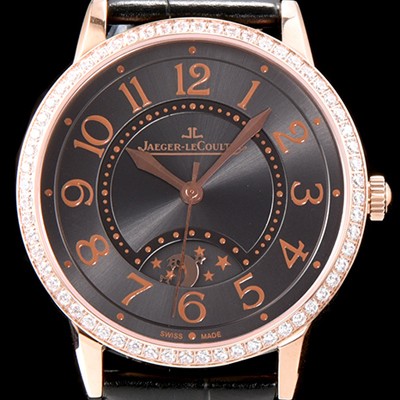 SA급 예거르꿀르뜨 남성용 랑데부 나잇&데이 3442150 레이디 워치 18K 로즈골드 최상급 다이아몬드 세팅 베젤 문페이즈 그레이 다이얼 오토매틱 무브먼트 JAG0421 xx