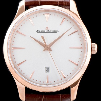 SA급 예거르꿀뜨르 남성용 마스터 울트라 씬 데이트 1282510 18k 로즈골드 에그쉘 베이지 다이얼 오토매틱 무브먼트 JAG0401 xx