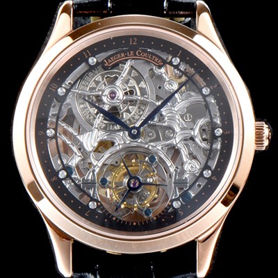 SA급 예거르쿨트르 남성용 신형 마스터 그랜드 투어빌론 18K 로즈골드 케이스 쥬얼 다이아몬드 인덱스 블랙&실버 스켈레톤 다이얼 투어빌론 무브먼트 JAG0402 xx