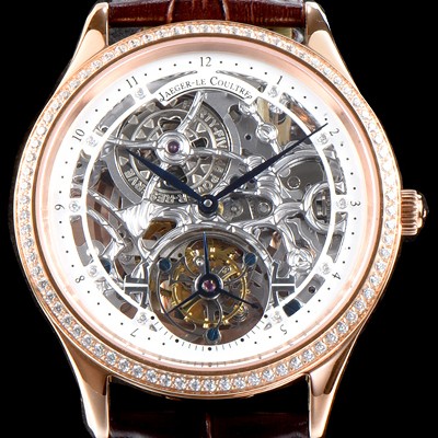 SA급 예거르쿨트르 남성용 신형 마스터 그랜드 투어빌론 18K 로즈골드 케이스 1:1 수공 맞물림 형식의 쥬얼라인 화이트&실버 스켈레톤 다이얼 투어빌론 무브먼트 JAG0404 xx