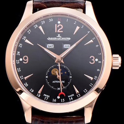 SA급 예거르꿀뜨르 남성용 마스터 캘린더 1552520모델 씬 문페이즈 블랙다이얼 아플리케 인덱스 오토매틱 무브먼 JAG4203 xx