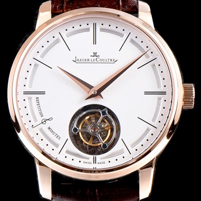 SA급 예거르쿨트르 남성용 마스터 울트라 씬 1313520 미닛 리피터 플라잉 투르비옹 18K 로즈골드 화이트 다이얼 아시안 투어빌론 탑재 무브먼트 JAG0410 xx