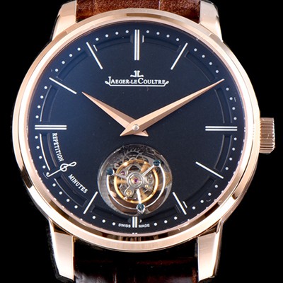 SA급 예거르쿨트르 남성용 마스터 울트라 씬 1313520 미닛 리피터 플라잉 투르비옹 18K 로즈골드 블랙 다이얼 아시안 투어빌론 탑재 무브먼트 JAG0411 xx