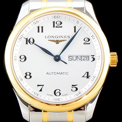 SA급 론진 남성용 마스터 컬렉션 L2.755.5.78.7 클래식 데이데이트 논크로노 모델!! 18K 옐로우골드 투톤콤비 화이트 텍스쳐드 다이얼 브레이슬릿 오토메틱 무브먼트 LON0400 xx