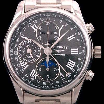 SA급 론진 남성용 워치메이킹 트래디션!! 마스터 컬렉션 L2.673.4.51.7 문페이즈 크로노그래프 베스트 모델 블랙 발리콘 다이얼 오토매틱 무브먼트 LON0403 xx