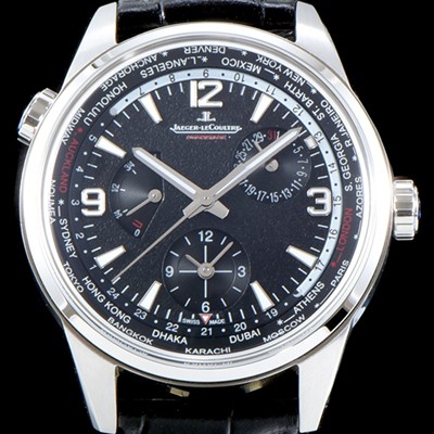 SA급 예거르꿀뜨르 남성용 폴라리스 지오그래픽 904847J WT!! 세컨드 타임존 24시간 인디케이터 월드타임 파워 리저브 블랙 그라데이션 다이얼 수정형 Cal.866 타입 오토매틱 무브먼트 JAG0401 xx