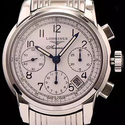 SA급 론진 남성용 마스터 컬렉션 크로노그래프 오토매틱 화이트 다이얼 LON0444 xx