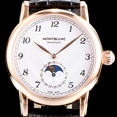 SA급 몽블랑 남성용 박서준이 선택한 드라마 속 그 시계!! U0117327 스타 레거시 문페이즈 아이코닉 스타 컬력션 18k 로즈골드 화이트 다이얼 오토매틱 무브먼트 MON0400 xx