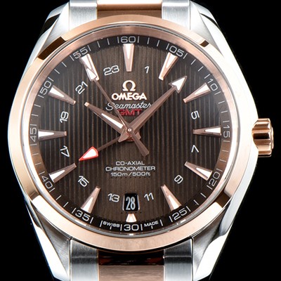 SA급 오메가 남성용 시마스터 231.20.43.22.06.003 VS사 아쿠아 테라 150M 오메가 코-액시얼 크로노미터 지엠티 43MM 18K 로즈 골드 콤비 브라운 다이얼 브레이슬릿 오토매틱 무브먼트 OMG0525 xx