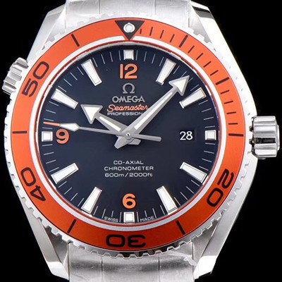SA급 오메가 남성용 시마스터 플래닛 오션 프로페셔널 오렌지 세라믹 베젤 블랙 다이얼 오토매틱 무브먼트 OMG0010 xx