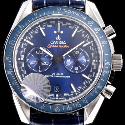 SA급 오메가 남성용 스피드마스터 329.53.44.51.03.001 레이싱 코-액시얼 마스터 크로노미터 타키미터 크로노그래프 블루 다이얼 일본 수입산 쿼츠 무브먼트 OMG0003 xx