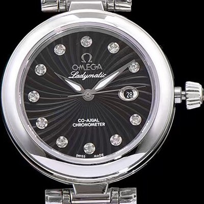 SA급 오메가 여성용 드빌 레이디메틱 신제품!! 425.30.34.20.51.001 물결무늬 입체형 블랙 다이얼 쥬얼 다이아몬드 인덱스 브레이슬릿 오토매틱 무브먼트 OMG0035 xx