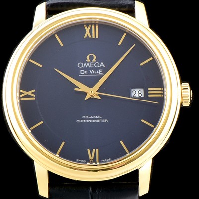 SA급 오메가 남성용 드빌 424.53.40.20.03.001 프레스티지 코-액시얼 블루 다이얼 18k 옐로우골드 투톤 콤비 오토매틱 무브먼트 OMG0010 xx