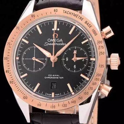 SA급 오메가 남성용 스피드마스터 크로노그래프 로즈골드 블랙다이얼 OMG0100 xx