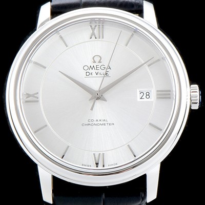 SA급 오메가 남성용 드빌 424.13.40.20.02.001 프레스티지 코-액시얼 화이트 실버 다이얼 오토매틱 무브먼트 OMG0010 xx