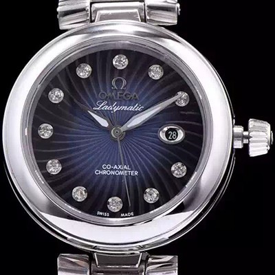 SA급 오메가 남성용 드빌 신형 레이디매틱!! 425.32.34.20.56.001 입체형 블루 다이얼 쥬얼 다이아몬드 인덱스 오토매틱 무브먼트 OMG0031 xx