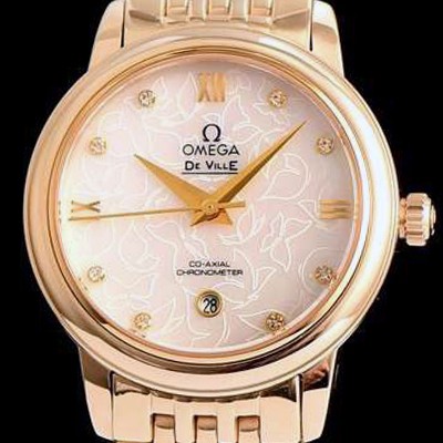 SA급 오메가 여성용 드빌 424.12.33.20.55 자게 화이트 다이얼 18k 옐로골드 브레이슬릿 쥬얼리 인덱스 오토매틱 무브먼트 OMG0010 xx