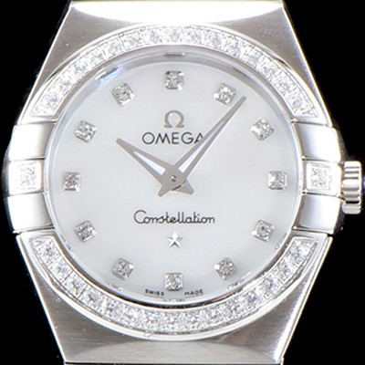 SA급 오메가 남성용 여성 컬렉션 컨스틀레이션 123.15.27.60.55.003 오메가 코-액시얼 27MM 다이아몬드 세팅 베젤 화이트 화이트 다이얼 쿼츠 무브먼트 OMG4124 xx