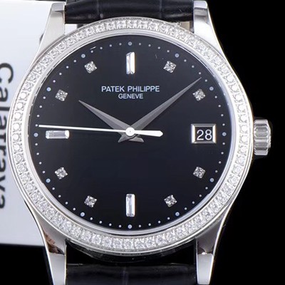 SA급 파텍필립 남성용 칼라트라바 5297G-001 18k 화이트골드 다이아몬드 베젤 블랙 다이얼 오토매틱 무브먼트 PAT0100 xx