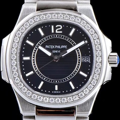 SA급 파텍필립 여성용 노틸러스 7008/1A-010 하이엔드 최상급쥬얼 다이아몬드 베젤 블랙 텍스쳐 다이얼 브레이슬릿 스위스 정품 쿼츠 무브먼트 PAT0115 xx