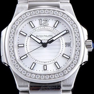 SA급 파텍필립 여성용 노틸러스 7011/1G-001 하이엔드 최상급쥬얼 다이아몬드 베젤 화이트 텍스쳐 다이얼 브레이슬릿 스위스 정품 쿼츠 무브먼트 PAT0110 xx