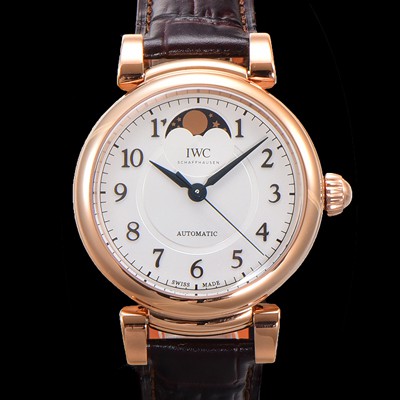 SA급 아이더블유씨여성용 다빈치 오토매틱 문페이즈 36mm 18K 로조골드 가죽줄 화이트다이얼 iwc56034 xx