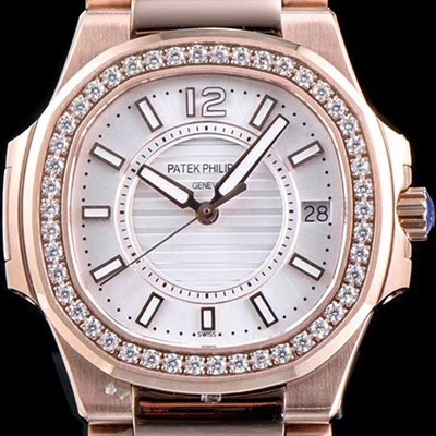 SA급 파텍필립 여성용 노틸러스 7010/1R-001 하이엔드 최상급쥬얼 다이아몬드 베젤 18K 로즈골드 화이트 텍스쳐 다이얼 브레이슬릿 스위스 정품 쿼츠 무브먼트 PAT0104 xx