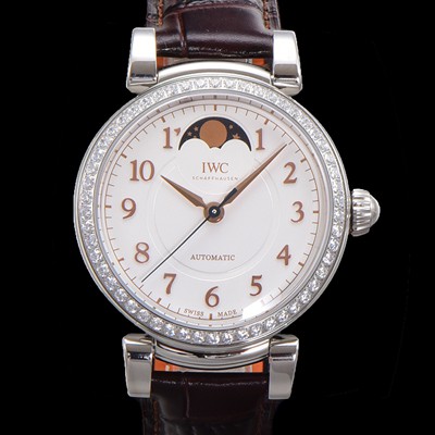 SA급 아이더블유씨여성용 다빈치 IW459307 오토매틱 문페이즈 36mm 18K 로조골드 다이아몬드베젤가죽줄 화이트다이얼 iwc76405 xx