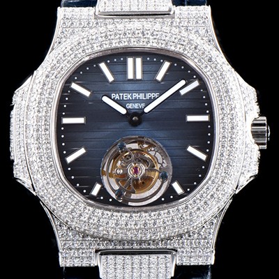 SA급 파텍필립 남성용 노틸러스 뚜르비옹 최상급쥬얼 다이아몬드 풀 세팅 케이스 블루 텍스쳐 다이얼 아시안 투어빌론 탑재 PAT0102 xx