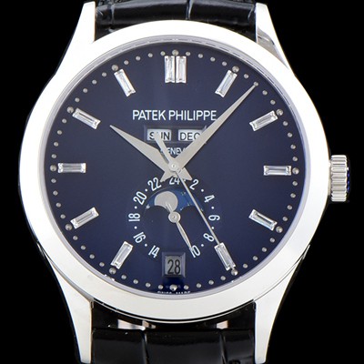 SA급 파텍필립 남성용 신형!!컴플리케이션 5396R-014 에뉴얼 캘린더 데이-데이트 문페이즈 바게트 컷 다이아몬드 인덱스 네이비 다이얼 Cal.324 S C 오토매틱 무브먼트 PAT0101 xx