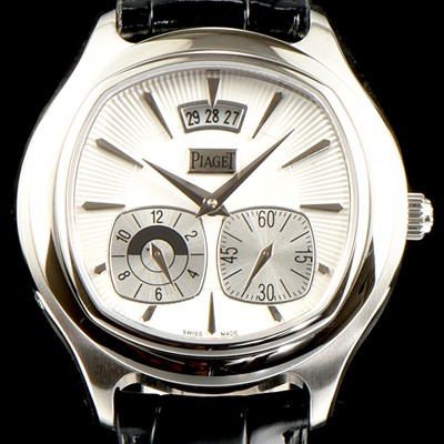 SA급 피아제 남성용 엠퍼라도 G0A32016 쿠썽 시계 세컨드 타임존 화이트 기요쉐 다이얼 Cal.850P 타입 오토매틱 무브먼트 PIA4250 xx