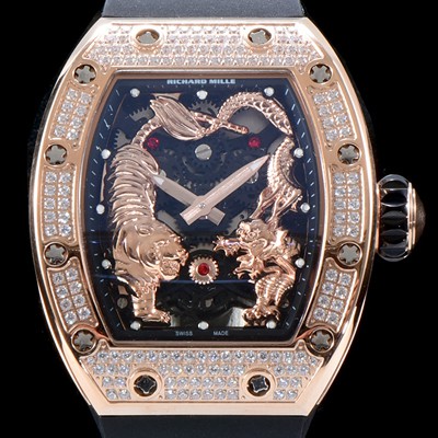 SA급 리차드밀레 남성용 리차드밀 RM51-01 타이거&드래곤 미쉘 요 워치!! 수공 맞물림 형식의 쥬얼세팅 고급스러운 18K 로즈골드 스켈레톤 다이얼 오토매틱 무브먼트 RIC0410 xx