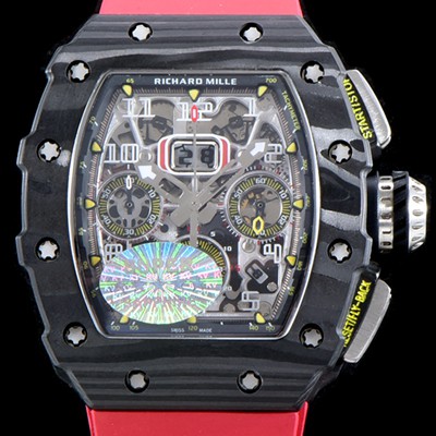 SA급 리차드밀레 남성용 오토매틱 플라이백 RM11-03 오버사이즈 데이트 크로노그래프레드 포지드 카본 케이스 스켈레톤 다이얼 오토매틱 무브먼트 ric0278 xx