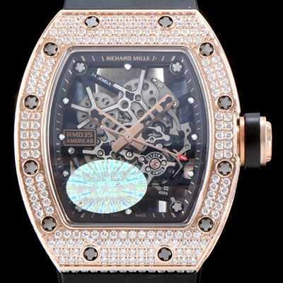 SA급 리차드밀레 남성용 리차드밀 RM035 아메리카즈!! 1:1 수공 맞물림 형식의 쥬얼세팅 고급스러운 18K 로즈골드 스켈레톤 다이얼 오토매틱 무브먼트 RIC0454 xx