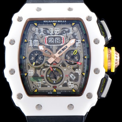 SA급 리차드밀레 남성용 최신버전 업그레이드형 RM011 화이트 세라믹 오버사이즈 데이트 크로노그래프 스켈레톤 다이얼 오토매틱 무브먼트 RIC0412 xx