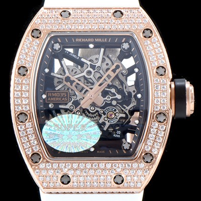 SA급 리차드밀레 남성용 리차드밀 RM035 아메리카즈!! 1:1 수공 맞물림 형식의 쥬얼세팅 고급스러운 18K 로즈골드 스켈레톤 다이얼 오토매틱 무브먼트 RIC0450 xx