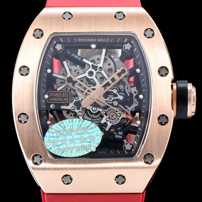 SA급 리차드밀레 남성용 리차드밀 RM035 아메리카즈!! 고급스러운 18K 로즈골드 스켈레톤 다이얼 오토매틱 무브먼트 RIC0400 xx