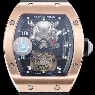 SA급 리차드밀레 남성용 최초의 모델 RM001 투르비용 컬렉션UP!! 고급스러운 18K 로즈골드 블랙&스켈레톤 다이얼 아시안 투어빌론 탑재 무브먼트 RIC0400 xx