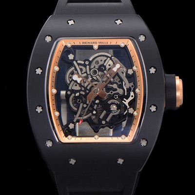 SA급 리차드밀레 남성용 RM055 블랙 PVD코딩 케이스 스켈레톤 다이얼 블랙 러버 스트랩 기계식 수동형 무브먼트 RIC0424 xx
