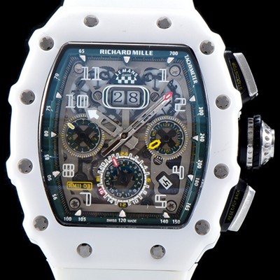 SA급 리차드밀레 남성용 최신버전 업그레이드형 RM011 화이트 세라믹 오버사이즈 데이트 스켈레톤 다이얼 오토매틱 무브먼트 RIC0410 xx