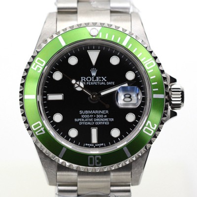SA급 로렉스 남성용 업그레이드된!!서브마리너 데이트 16610LV-93250 그린 알루미늄 베젤 블랙 다이얼 브레이슬릿 스위스 Cal.3135 오토매틱 무브먼트 ROL0323 xx