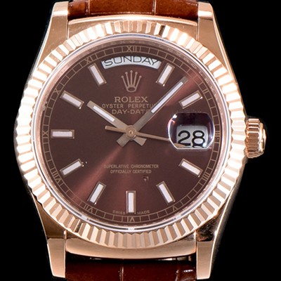 SA급 로렉스 남성용 추가업데이트 데이데이트 18K 로즈골드 케이스 36MM 브라운 썬더스트 다이얼 UP!! 크로노미터 플루티드 베젤 오토매틱 무브먼트 ROL0530 xx