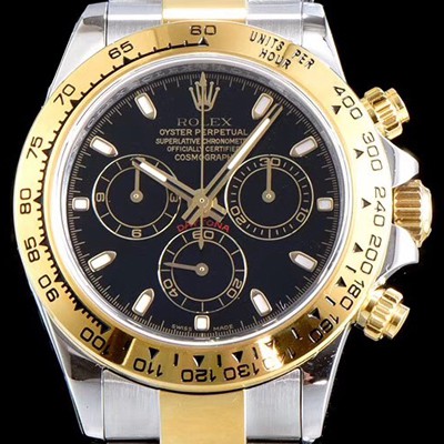 SA급 로렉스 남성용 신형 데이토나 모델 업데이트!! 116503 크로노그래프 18k 옐로골드 투톤 콤비 블랙 다이얼 야광 인덱스 오토매틱 무브먼트 ROL0313 xx
