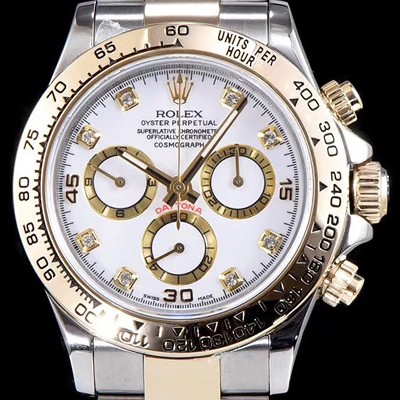 SA급 로렉스 남성용 최상급 퀄리티 데이토나 116523-78593 18K 옐로골드 포금 제품!! 크로노그래프 쥬얼 다이아몬드 인덱스 18K 옐로골드 투톤 콤비 화이트 다이얼 오토매틱 무브먼트 ROL0302 xx