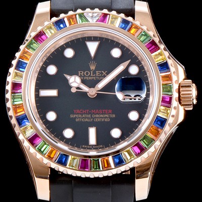 SA급 로렉스 남성용 NEW ARRIVAL!! 요트마스터 116695SATS 레인보우 바게크 컷 세팅 베젤 블랙 다이얼 오이스터 플렉스 스위스 3135오토매틱 무브먼트 ROL0034 xx