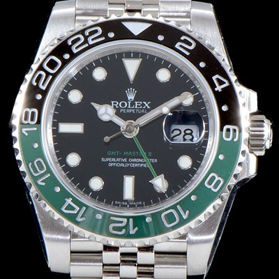 SA급 로렉스 남성용 지엠티 마스터II 116710BLNR 듀얼 타임 블랙/그린 투톤 24시간 회전 베젤 블랙 다이얼 5선 쥬빌리 브레이슬릿 오토매틱 무브먼트 ROL0013 xx